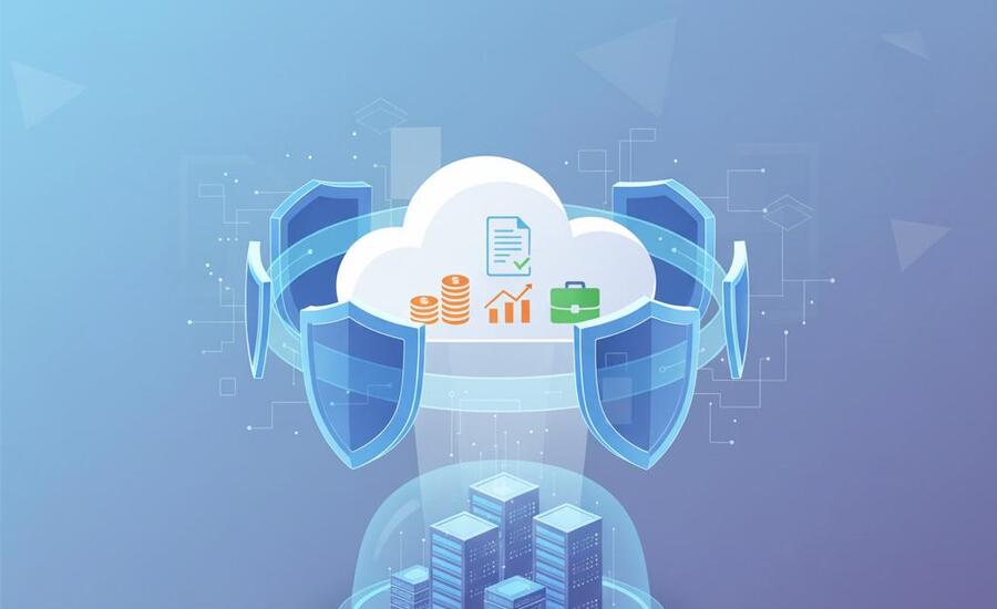 Cloud security illustration showing protected business data in cloud environment