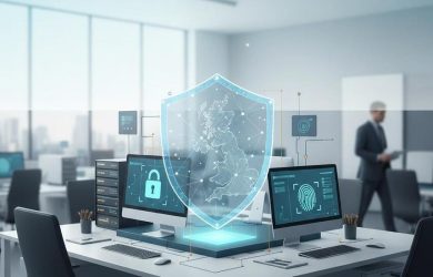 UK business data security protection in office environment
