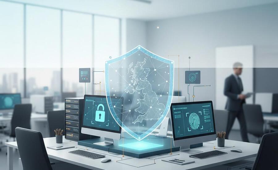 UK business data security protection in office environment