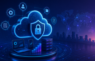 Cloud Configuration Management dashboard with secure cloud security visuals for SMEs
