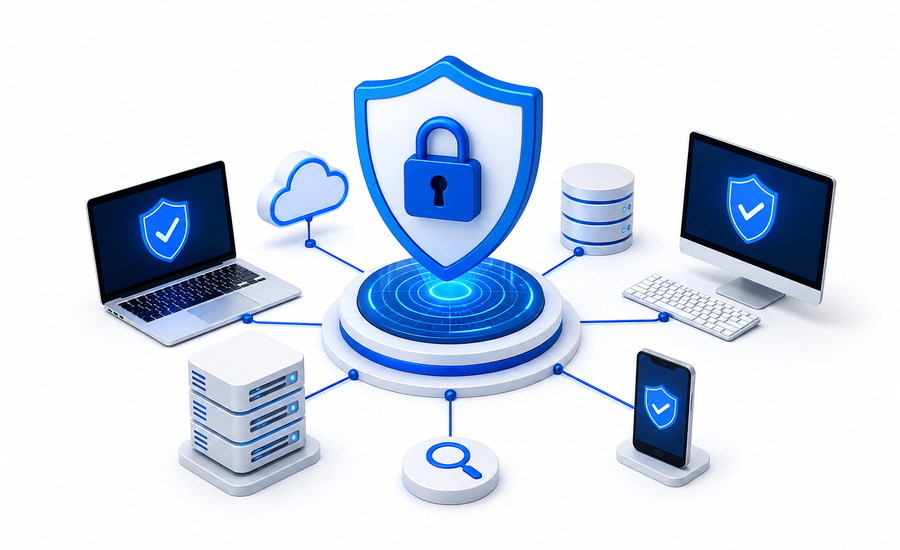 Cyber security concept showing digital threat monitoring on white background