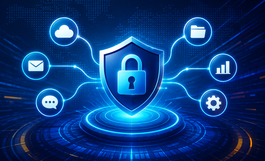 Employee using Single Sign On SSO Security for safe workplace access