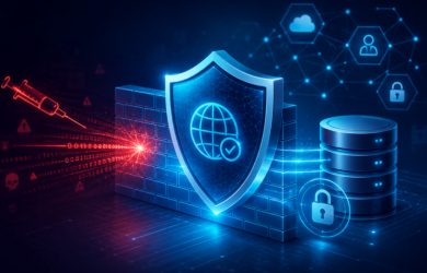 WAF Protection system blocking SQL injection attacks on a business website